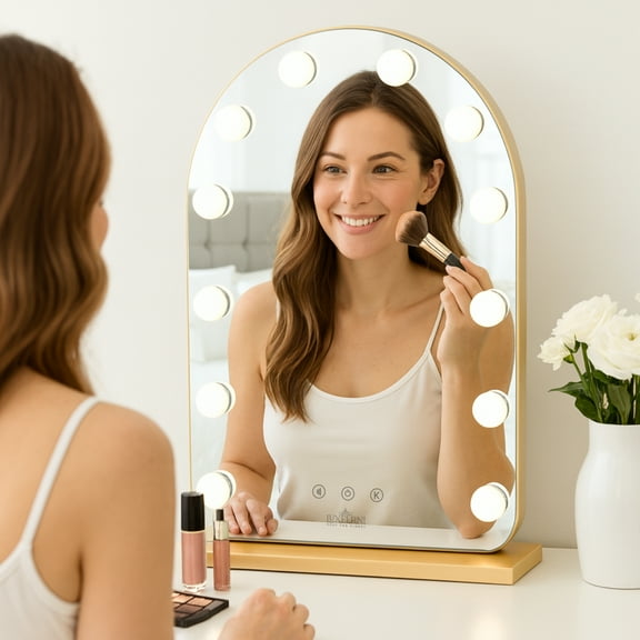 20.3โx 13" Arched Vanity Mirror with Lights, Hollywood Makeup Mirror with Lights, 3 Color Modes & 4 Brightness Levels, HD Makeup Mirror with Smart Touch & Memory, Champagne Gold