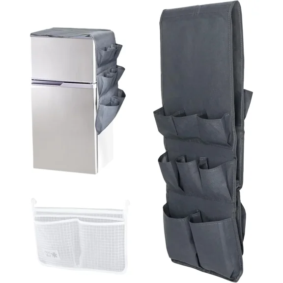 Mini Fridge Organizer with Refrigerator Door Organizer 15 Pockets Dorm and Office Double Over the Fridge Caddy Organizer for Flatware Paper Goods Drink Fridge Storage Bag(size:1 Set)