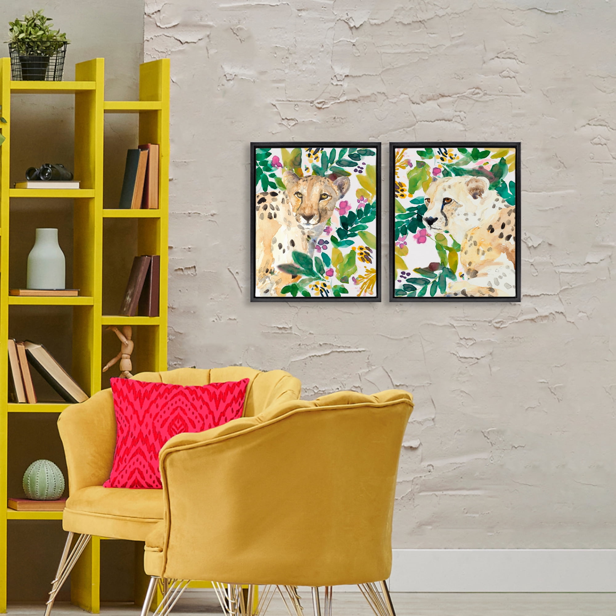 Stupell Industries Botanical Garden Wildlife 2 Piece Black Framed Floater Canvas Set, design by Lanie Loreth
