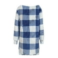 thumbnail image 4 of Women's Fleece Plaid Jacket Long Sleeve V Neck Coats Open Front Sherpa Shacket Fall Winter Warm Outwear, 4 of 6