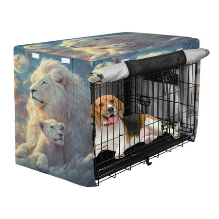 Qxltty White Maned Lions Crate Cover Durable Oxford Cloth Pet Kennel Sunshade Universal Fit for 47in Wire Cage