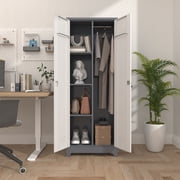Marcree Broom Closet Storage Cabinet with Lock,65 Tall Garage Storage Cabinet with Hanging Rod,Multifunctional Garage Storage Broom Closet with Doors,Cleaning Tool Cabinet