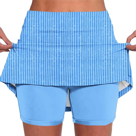 DeHolifer Women's Skort Solid Color Breathable Casual Summer Shorts Stretchy High Waisted Skirt Light Blue L