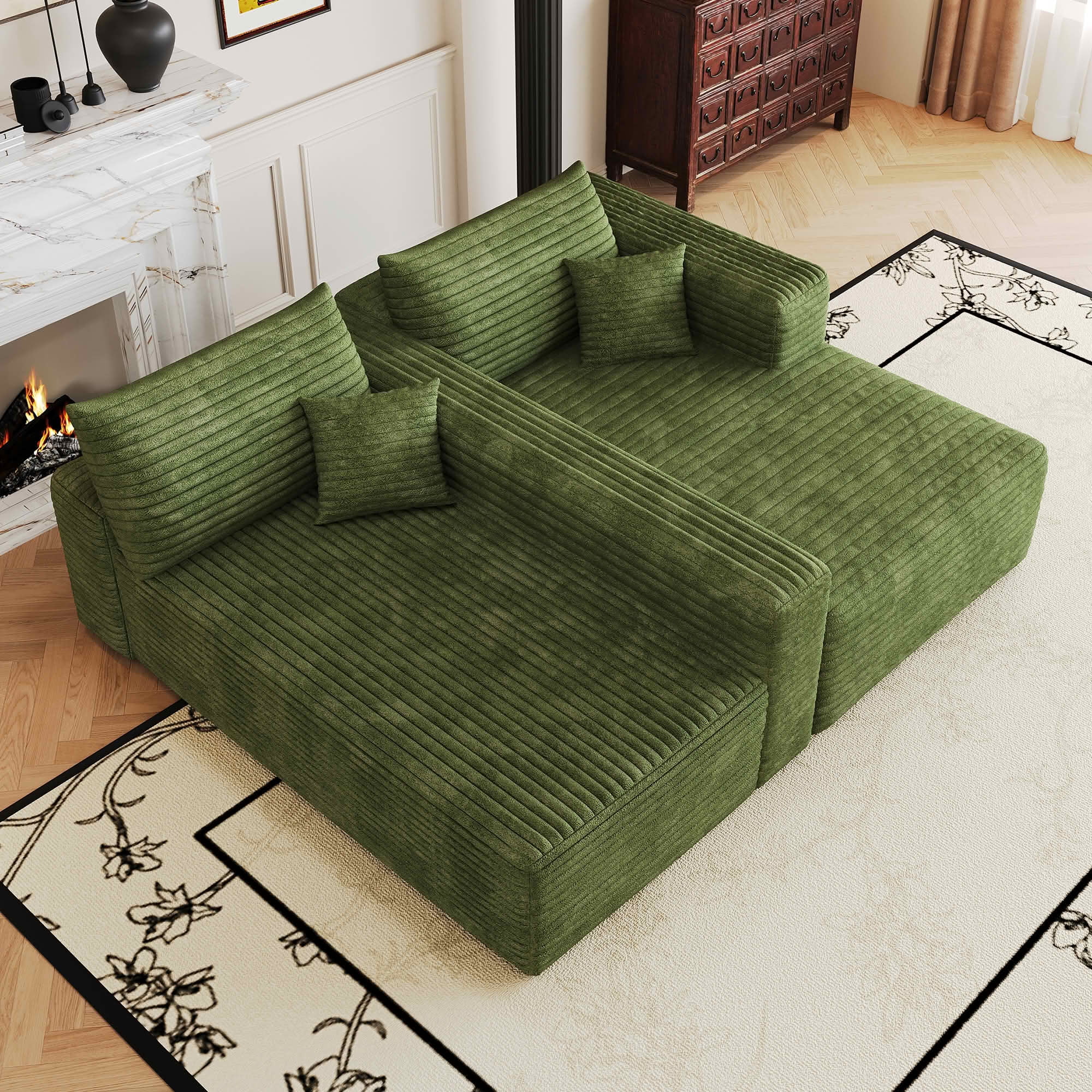 MAYEERTY 103 Inch L‑Shaped Cloud Sectional Sofa, Modern Minimalist Deep‑Seat Corner Couch, Plush Corduroy Upholstered Reversible Sofa, No‑Assembly Required for Living Room Apartment