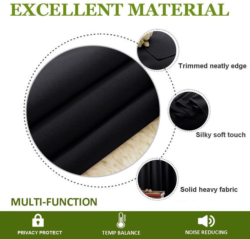 Amay Blackout Double Pinch Pleated Curtains Panel Black Solid, 72 Inch Wide by 96 Inch Long- 1Panel