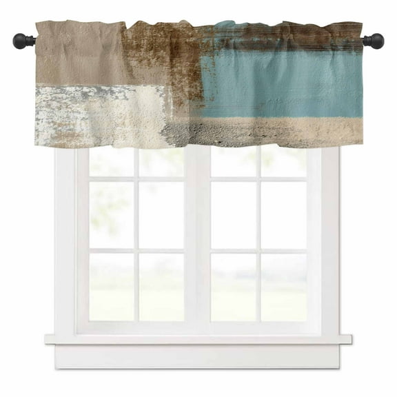 Abstract Mottled Valances for Windows Brown Teal Vintage Oil Painting Texture Rod Pocket Curtain Valance Window Treatment Short Curtains for Kitchen Living Room, 60"x18"