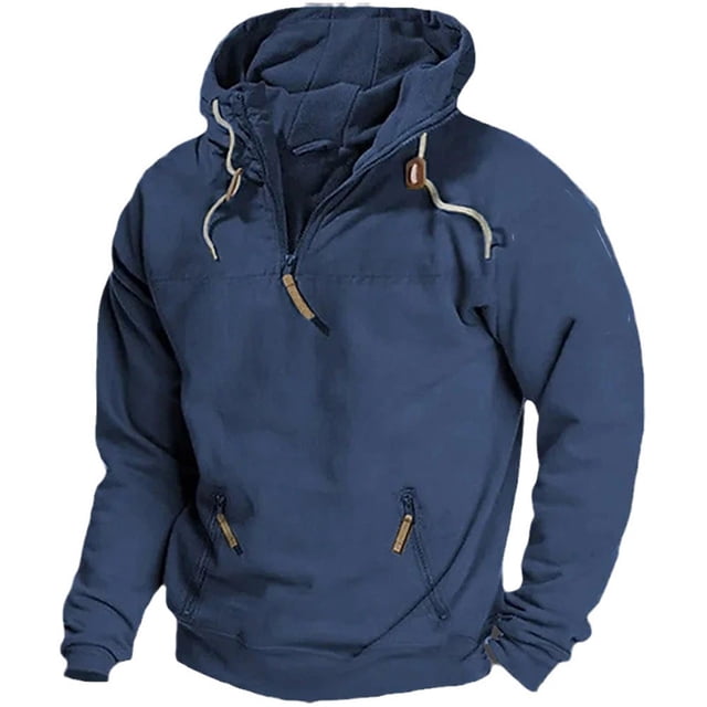 Durtebeua Chandail à Capuchon à Col Rond pour Homme, Respirant, Ample et Léger, Bleu, 2TG