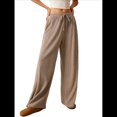 thumbnail image 2 of Pantalones Palazzo de Cintura Alta con Bolsillo y Pierna para Mujer, para Otoño e Invierno. Caqui XXL, 2 of 9