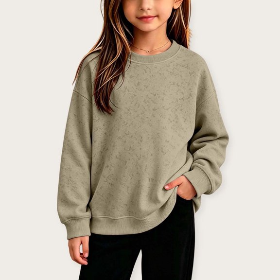 Mifsaly Boys Girls Pullover Sweatshirt Kids Crewneck Long Sleeve Sweatshirts Textured Relaxed Fit Fall Winter Active Pullover Tops