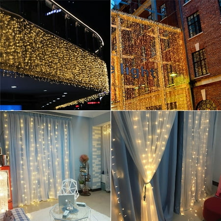 Christmas Store Nj Window Curtain Icicle Lights 600 LEDs Christmas String Fairy Light with 8 Lighting Modes for Christmas Party Wedding Home Patio Decorative Lights,19.7ftx9.8FT Warm White ()