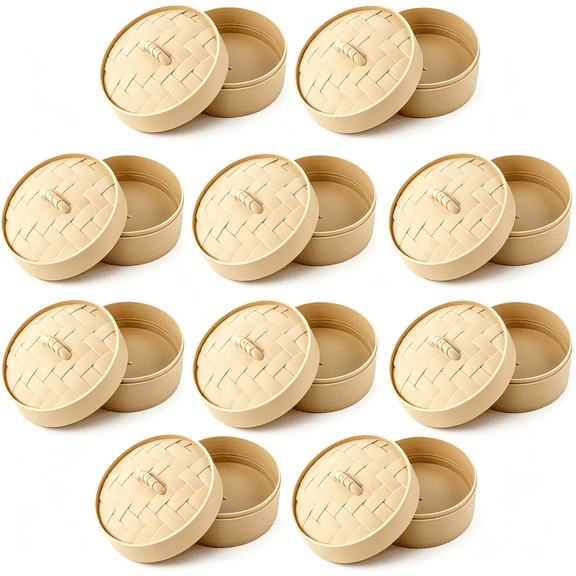 ACDANC 10 Pack Beige Round Dumpling Storage Containers with Lids,2.36 in Small Round Boxes,Cute Steamer Style Desk Organizer,Diy Squishy Bun Display Case,Craft & Home Storage Organizer