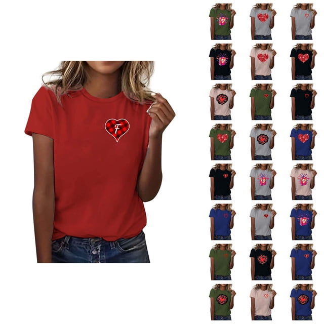 T-shirts de la Saint-Valentin pour Femmes 2026 à Manches Courtes Col Rond avec Cœur Graphique