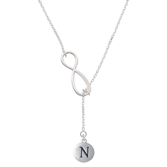 Delight Jewelry Silvertone Capital Letter - N - Pebble Disc - Silver tone Elegant Infinity Lariat Necklace