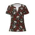 thumbnail image 4 of Wukai Red Rose Skull Casual V-Neck Graphic Tees for Women: Lightweight and Breathable Summer Tops with Stylish Design-X-Large, 4 of 8