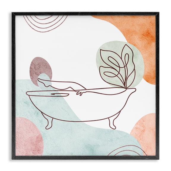 Stupell Industries Eclectic Girl in Tub Floral Geometric Shapes Black Framed Giclee Art, 12 x 12, by Lil' Rue