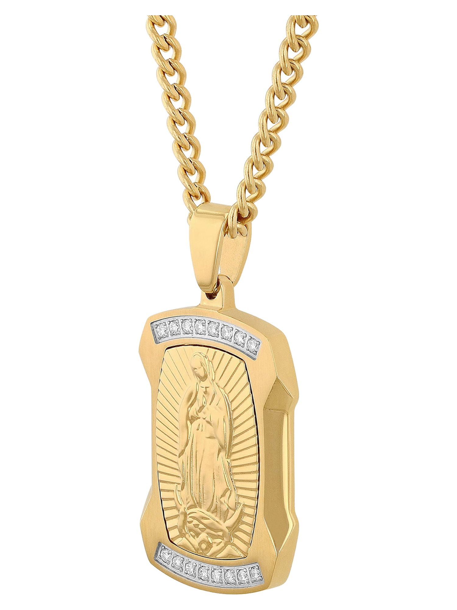 Men's 1/5 Ctw Lab-Grown Diamond Gold-Tone Stainless Steel Virgin of Guadalupe Medallion Pendant - Brilliance Fine Jewelry