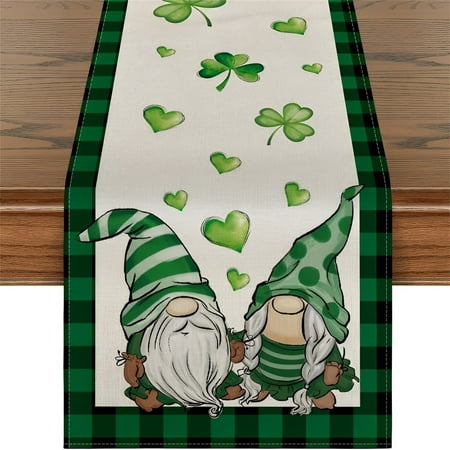 

Huachen Luc-ky Sham-rock Table Runner For St Patricks Day Decorations 47 Inch Irish Cover Spring Green Holiday Home Kitchen Centerpiece Decor