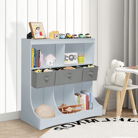 Kinbor Kids Toy Storage Organizer Cubby Cabinet Bookcase with 3 Removable Drawers/Baskets for Children Bedroom Play Room