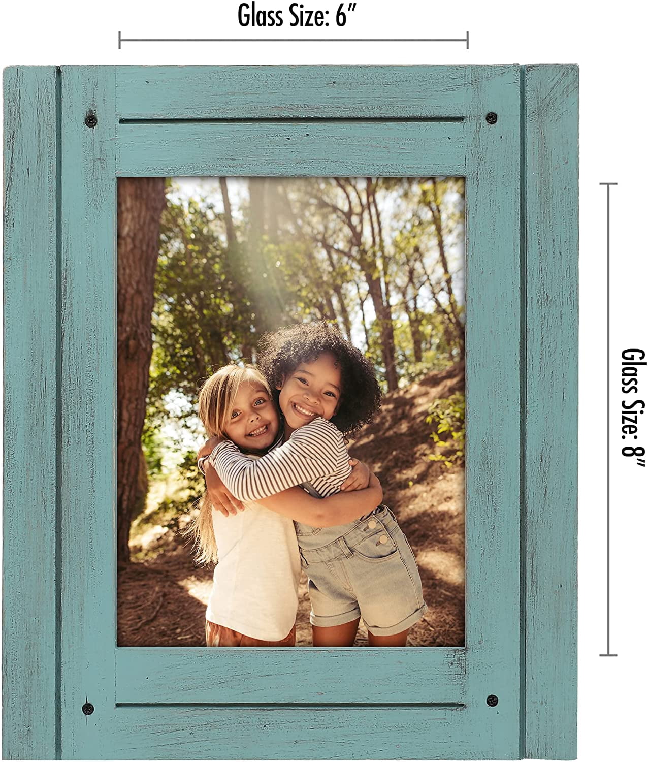 Americanflat 6x8 Rustic Picture Frame in Turquoise Blue with Textured Wood and Polished Glass - Horizontal and Vertical Formats for Wall and Tabletop - Farmhouse Style