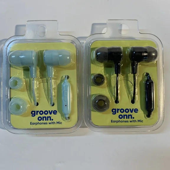 Onn. Groove Earphones Earbuds With Mic Lot Of 2 - 3.5 Mm Aux