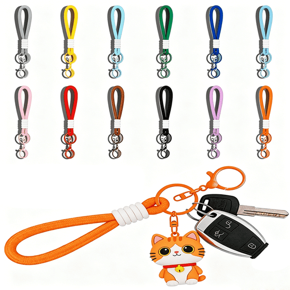 12 Pack Braided Paracord Keychain Wrist Lanyard with Lobster Clasp, 12 Colors for Car Keys, Phone, Plush Toys