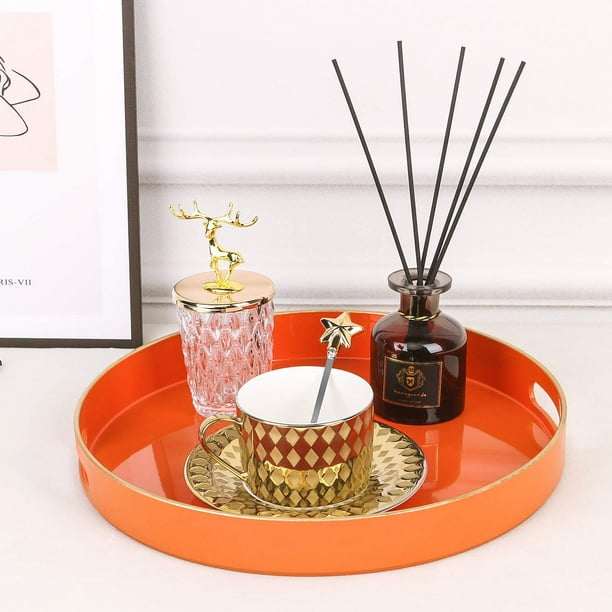 EAYY Decorative Tray Round Plastic Tray with Handles Modern