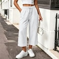 thumbnail image 6 of TEAJOPSUU Women's Cotton Blend Capris Pants Drawstring Elastic Waist Cropped Wide Leg Capris Decorative Side Buttons for Casual Everyday Loungewear White, 6 of 7