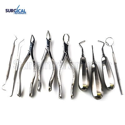9 pcs Basic Dental Surgery Extracting Extraction Forceps Elevator Set EX- 346