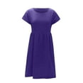 thumbnail image 4 of Jinhomg Women's Summer Midi Dress Casual Loose Solid Cotton Linen T-Shirt Dress Plus Size Comfy Short Sleeve Crew Neck Vacation Dresses Purple XL, 4 of 6