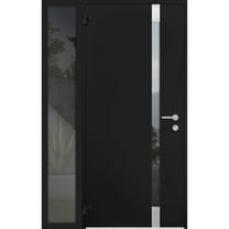 Front Exterior Prehung Steel Door / Cynex 6777 Black / Side Exterior Window / Stainless Inserts Single Modern Painted-W32 14" x H80"-Left-hand Outswing