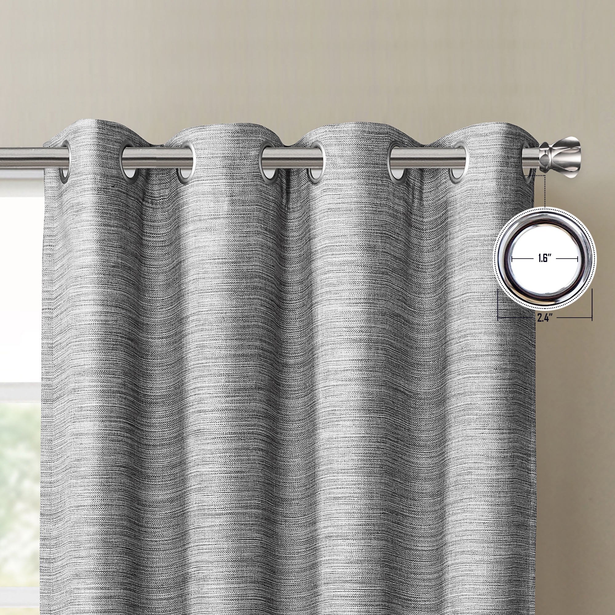 SUN+BLK Plimpton Textured Blackout Curtain Panel Pair with Grommets, Gray, 52"x84"
