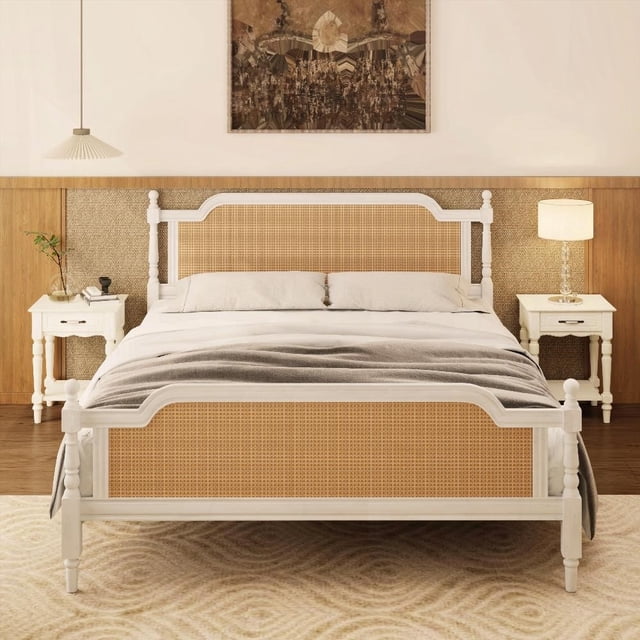 Solid Material & Better Sleep: French Provincial Bed in Two Sizes with Exquisite Rattan Details