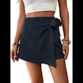 thumbnail image 3 of Minifalda Cruzada de Verano para Mujer, con Nudo, Cintura Alta, Cinturón, Cremallera, Informal, Holgada, Azul Marino, Talla L, 3 of 10