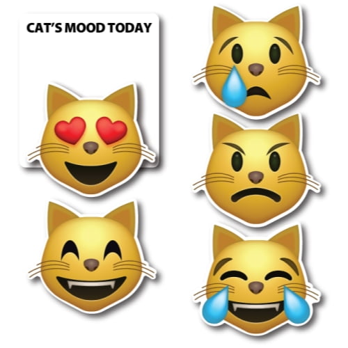 Cat Today's Mood 5 Pack Emoji Magnets, Variety of Mini Emoji Decals Perfect for Car Truck or Refrigerator