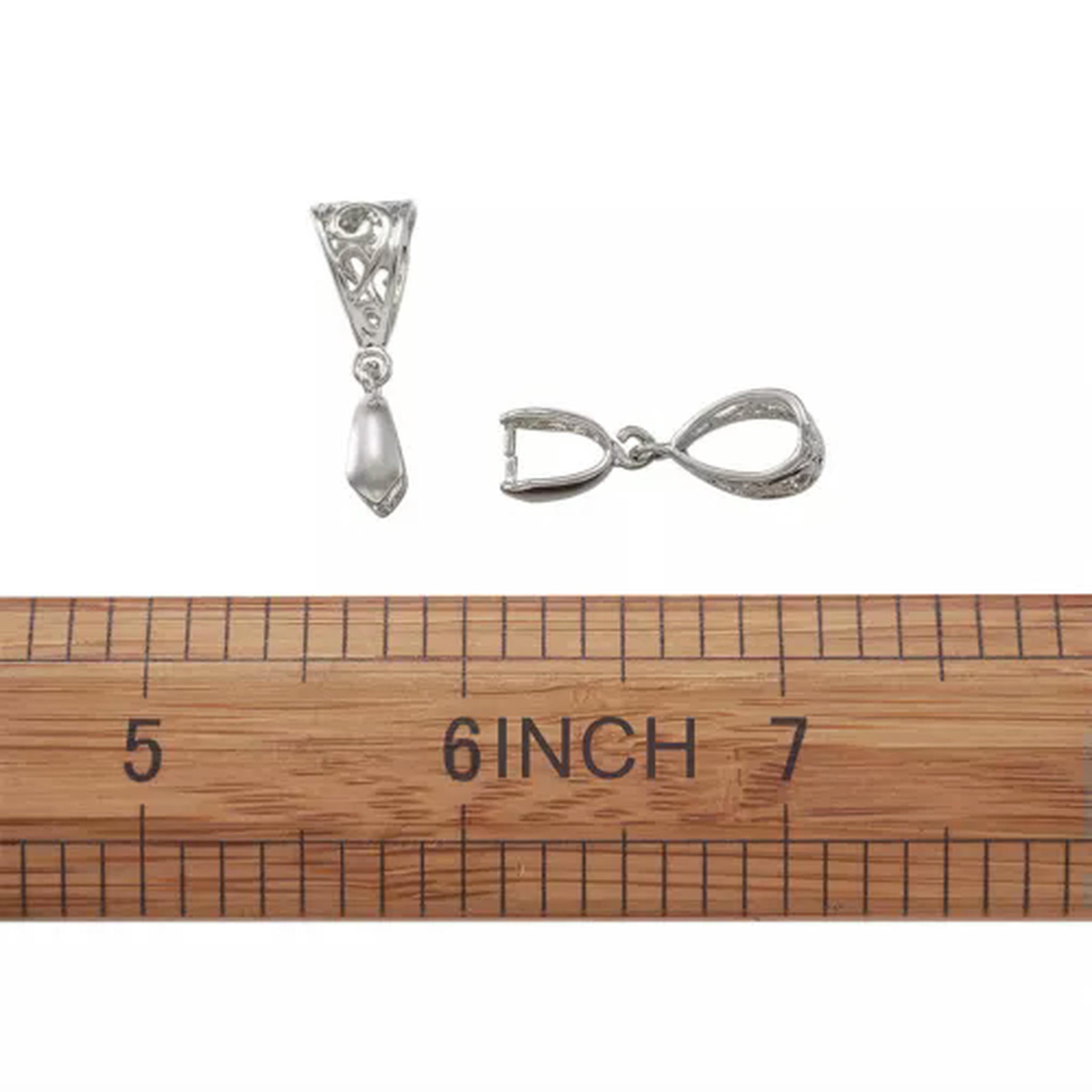 U8MO 50pcs Rack Plated Brass Filigree Pinch Bails Ice Pick Large Hole Hollow 13x8mm-Platinum