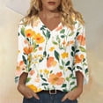thumbnail image 6 of Womens 3/4 Length Sleeve Tops V Neck Floral Print Casual Blouses Soft Basic Tee Loose Fit Business Work Flowy Tunic Blouses, 6 of 6