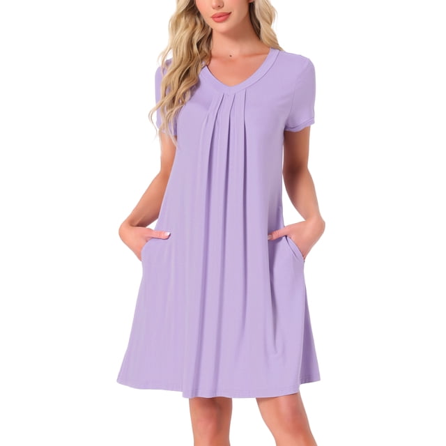 INSPIRE CHIC Camisón de Noche para Mujeres, Ropa de Dormir, Vestido de Lounge, Cuello en V, Manga Corta, Camisones XL Color Púrpura Pálido