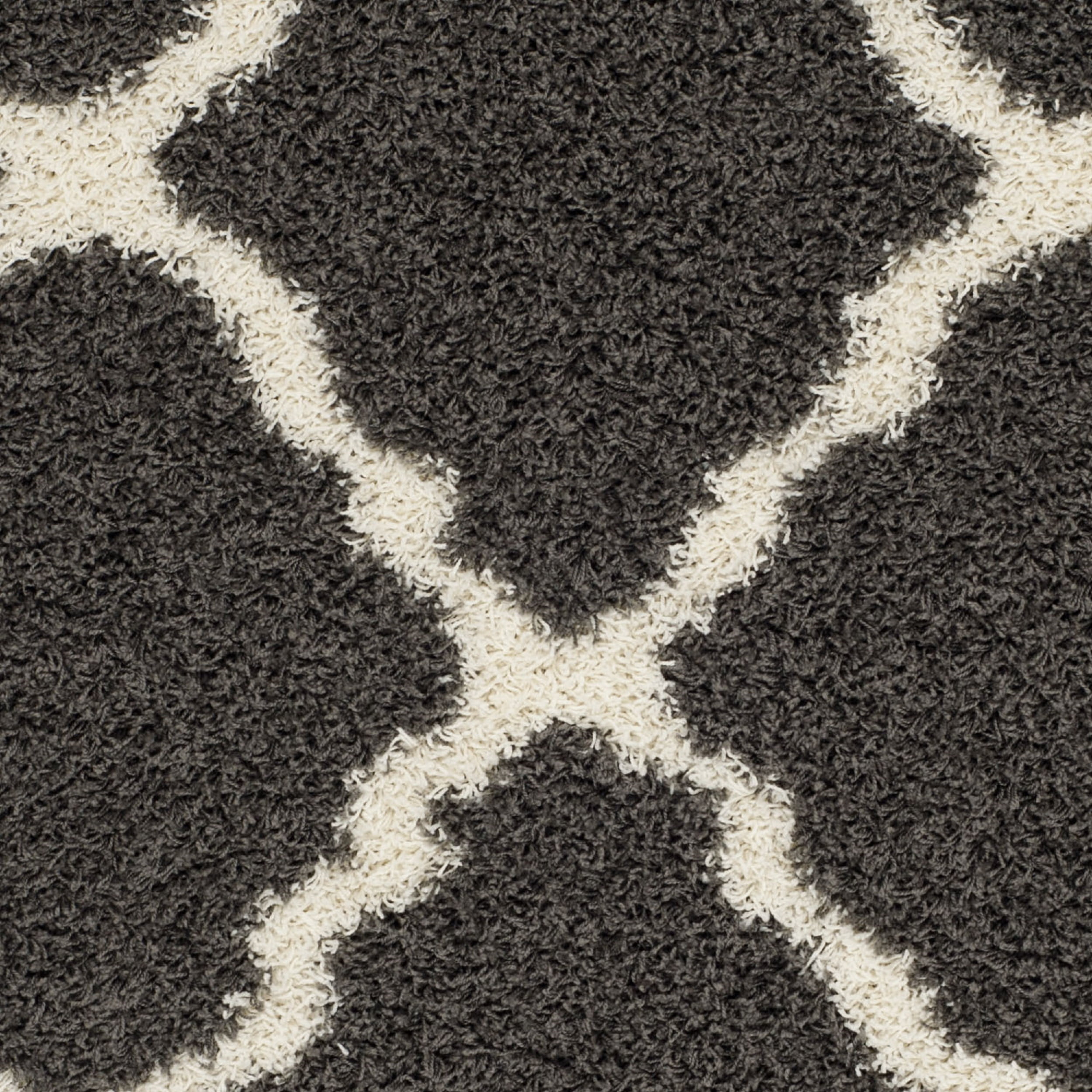 SAFAVIEH Daley Geometric Plush Shag Runner Rug, Dark Grey/Ivory, 2'3" x 10'