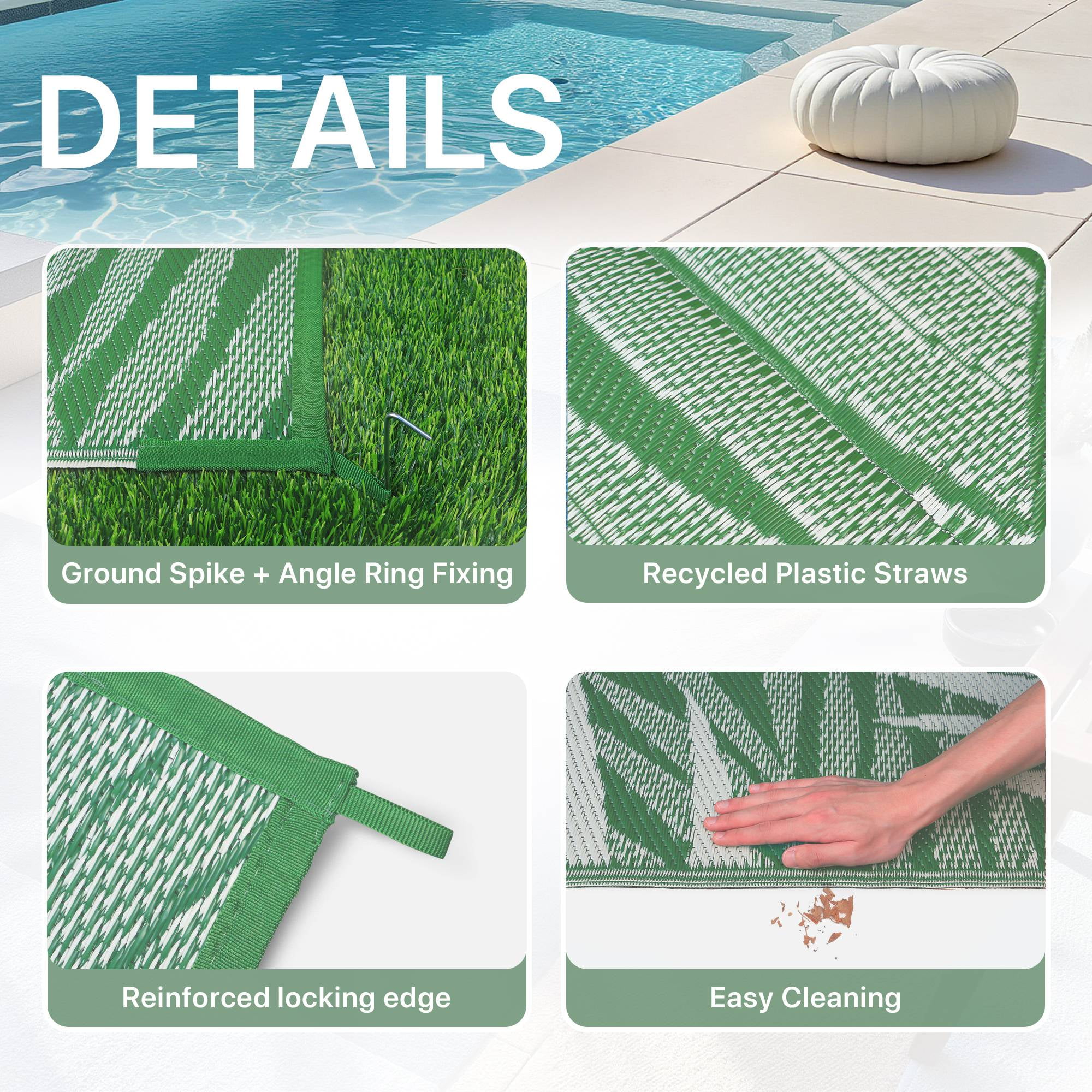 DEORAB 8'x10' Outdoor Rugs Waterproof Patio Lightweight Reversible Plastic Carpet Outside Camping Mat,DarkGreen