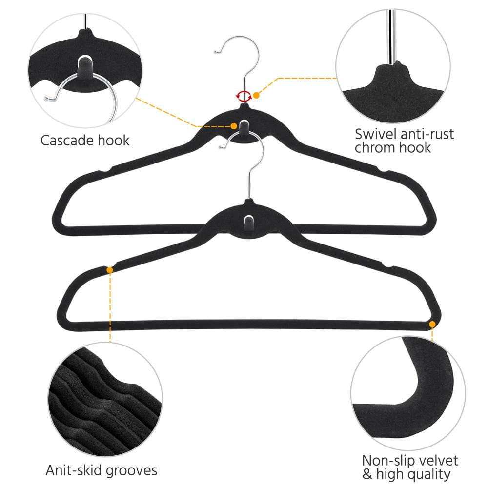 Renwick 100 Pieces Non Slip Velvet Clothing Hangers for All Ages, Black