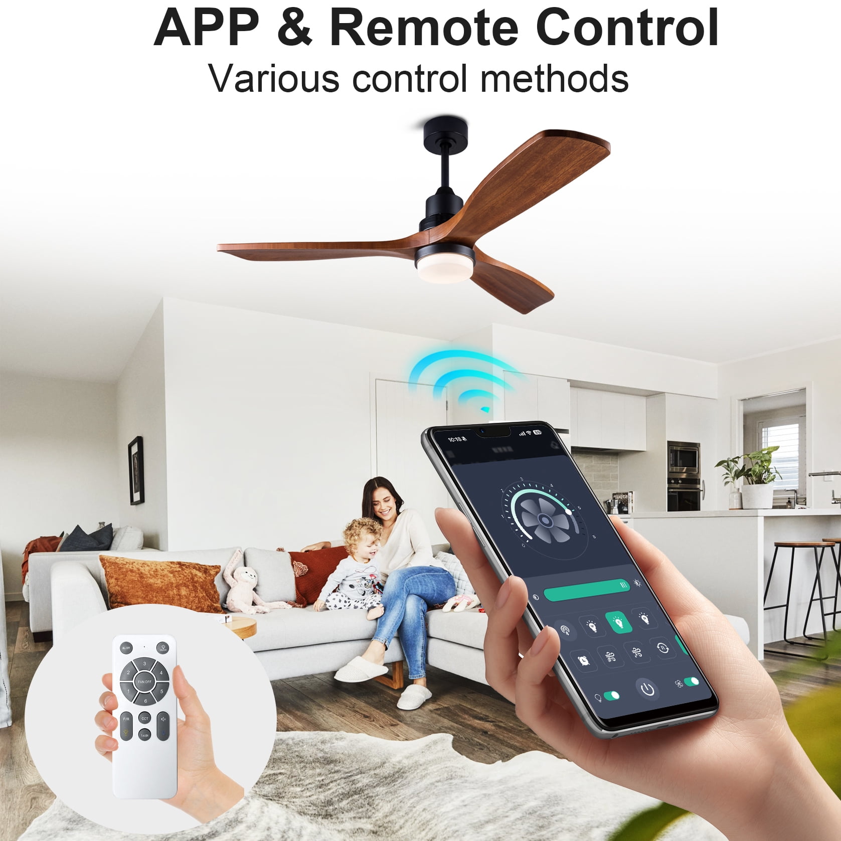 Mintazer 52 in Ceiling Fan with Lights and Remote, Modern Ceiling Fan with 6 Speed & 3 Blade for Farmhouse Bedroom Living Room Gazebo Patio, Brown