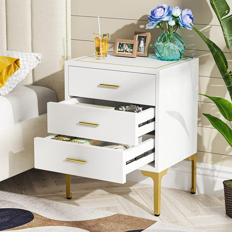 White nightstand with gold cheap accents