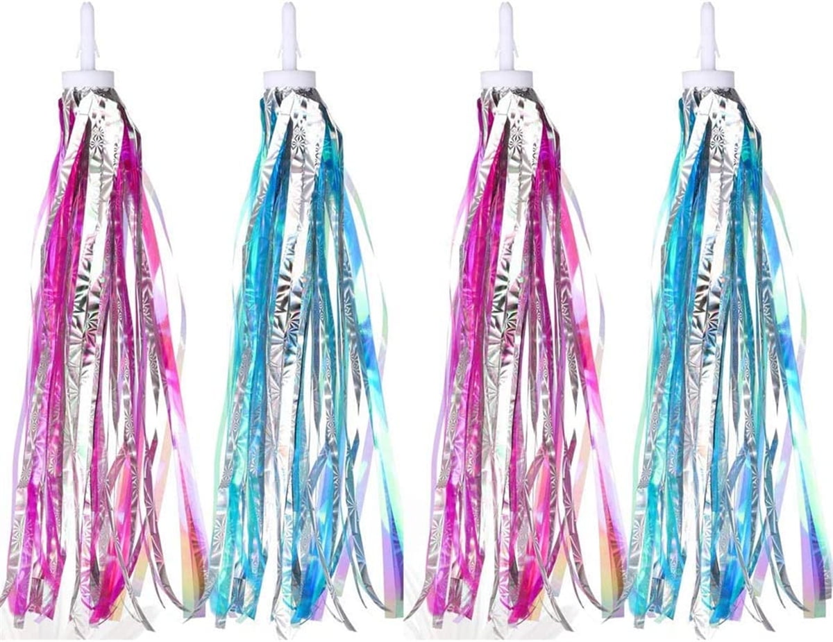 Casewin Kids Bicycle Tassel Ribbon,Children Scooter Handlebar Streamers Bicycle Grips Ribbon Baby Carrier Accessories Easy Attach to Bike's Handlebars, Shiny Blue 2pcs+Shiny Pink 2pcs