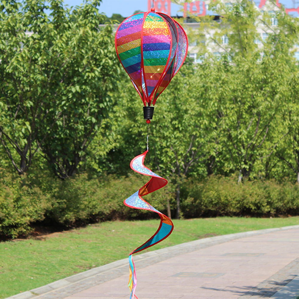 Rainbow Striped Wind Spinner Windsock Hot Air Balloon Yard Outdoor Home Decor 