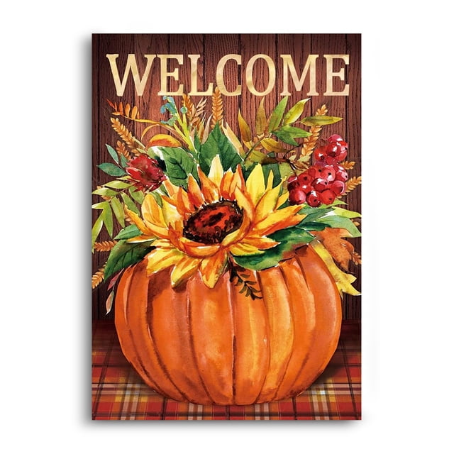 Injueey Bandera de jardín de bienvenida de otoño 2022, bandera de patio de Acción de Gracias Vertical de gato de calabaza de granja, decoraciones de Kits de decoración para fiestas Injueey HA007467-00