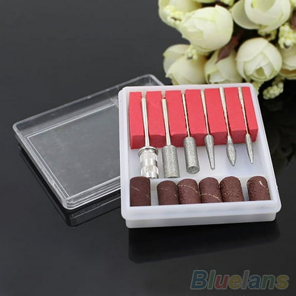 Jiaroswwei 12 Pcs Pro Beauty Salon Manicure Nail Art Tools Sanding Bands Drill Bits Kit
