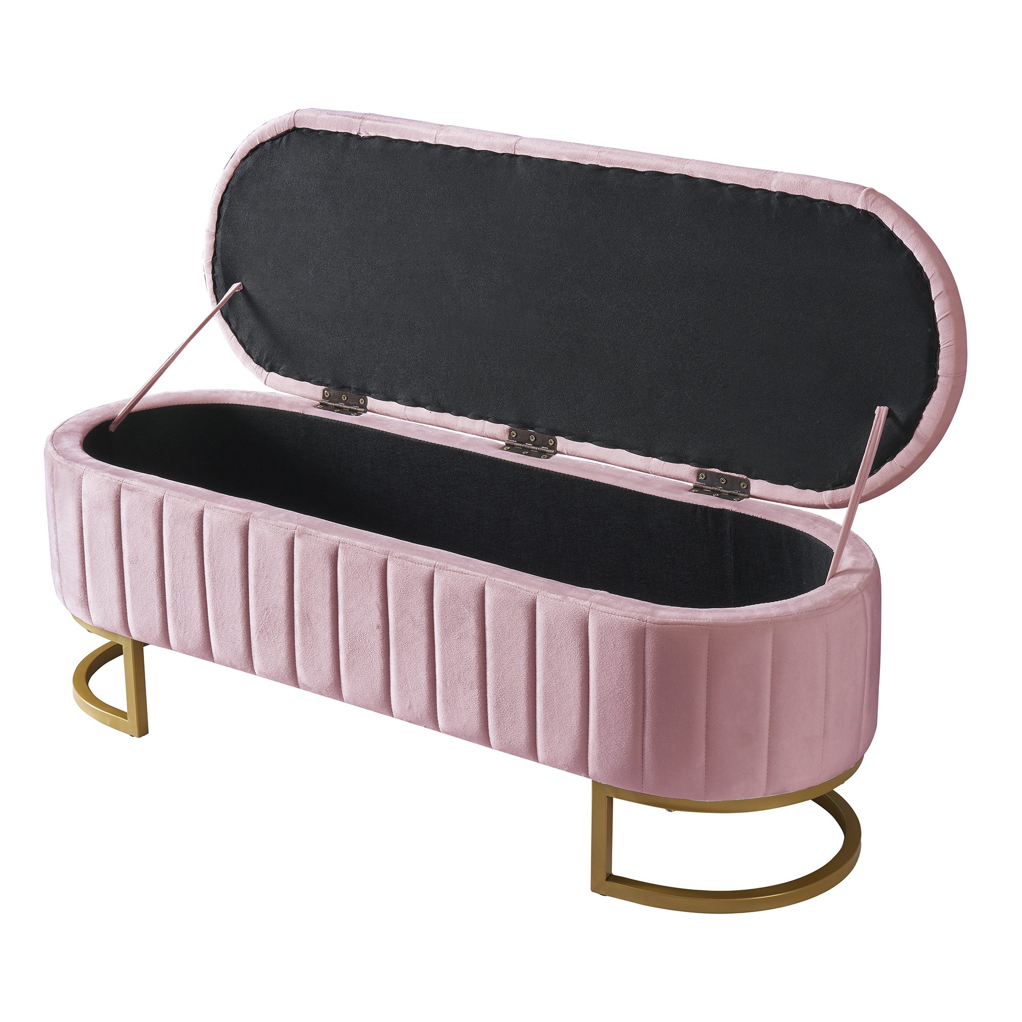 Euroco Upholstered Velvet Storage Ottoman Bench,End of Bed Bench with Metal Legs,Storage Chest for Bedroom,Living Room,Entryway,Pink