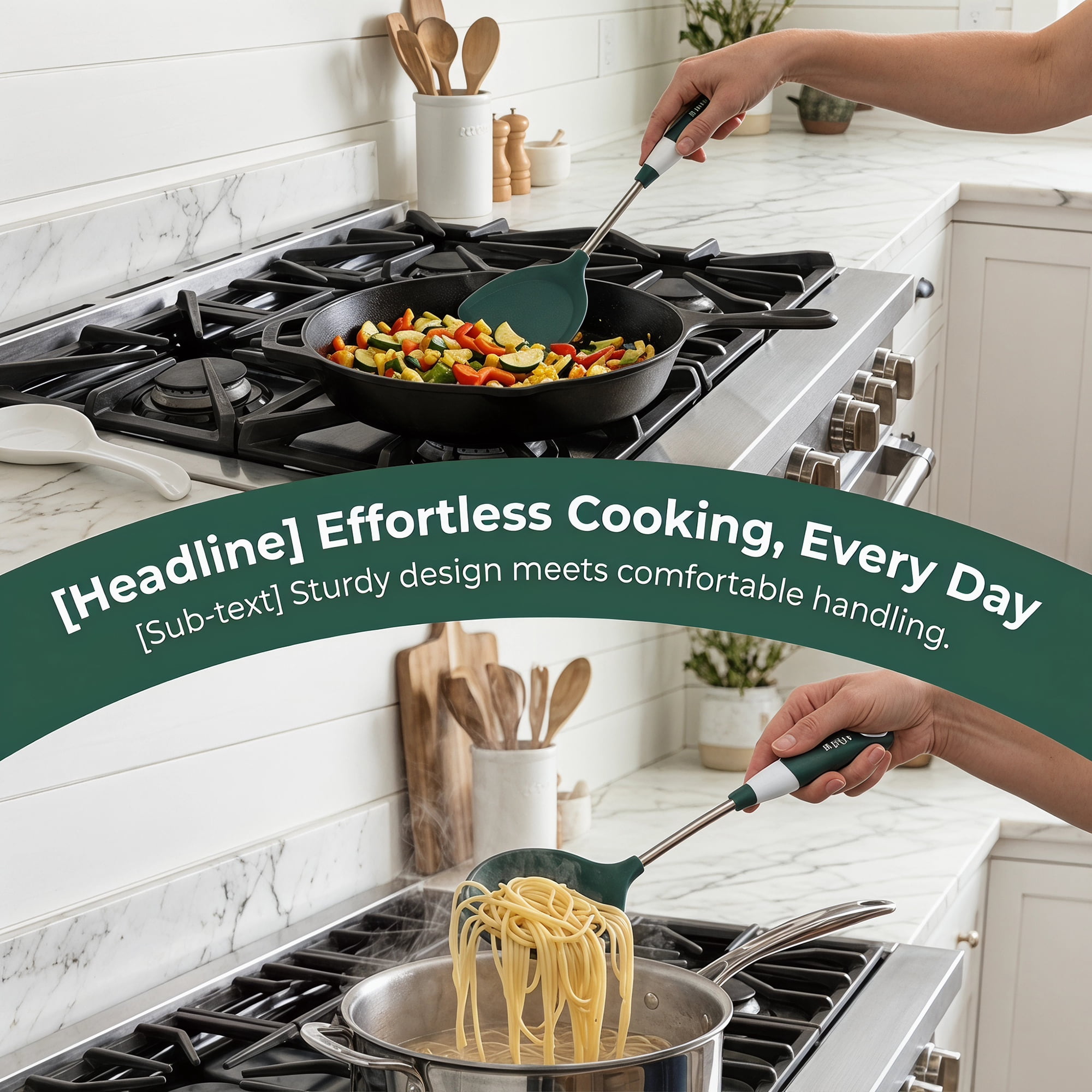 Unique Bargains Kitchen Utensil Set with Silicone Cooking Gadgets Green-Silver B 2pcs