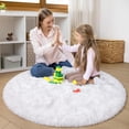 thumbnail image 4 of EVOIONOS White Round Hexagon Area Rug, 4x4 Feet, Soft Plush, Non-Slip, Comforts, Washable, 4 of 6