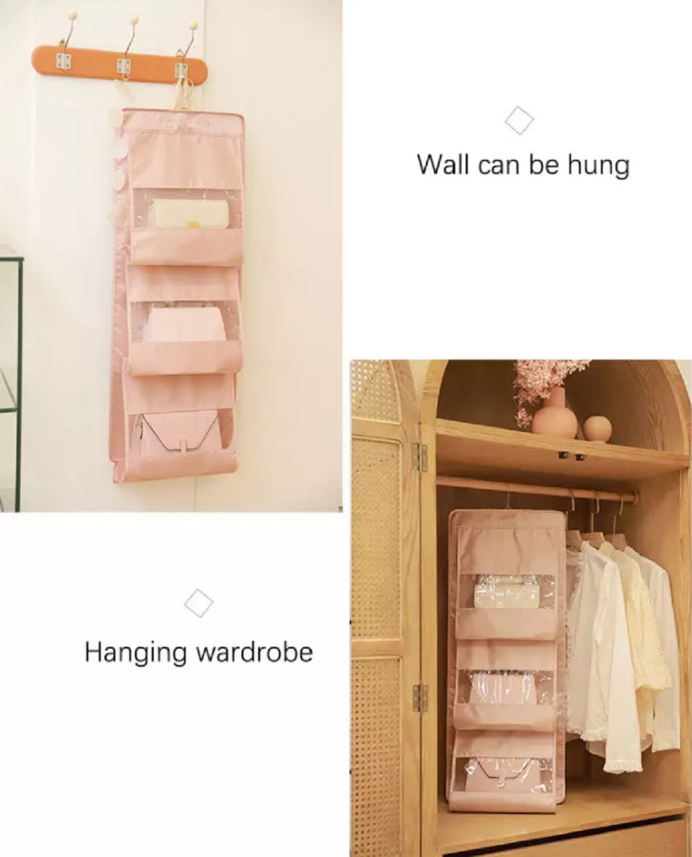6/8 Pocket Room Hanging Handbag Organizer Wardrobe Closet Clear Storage Bag  Home